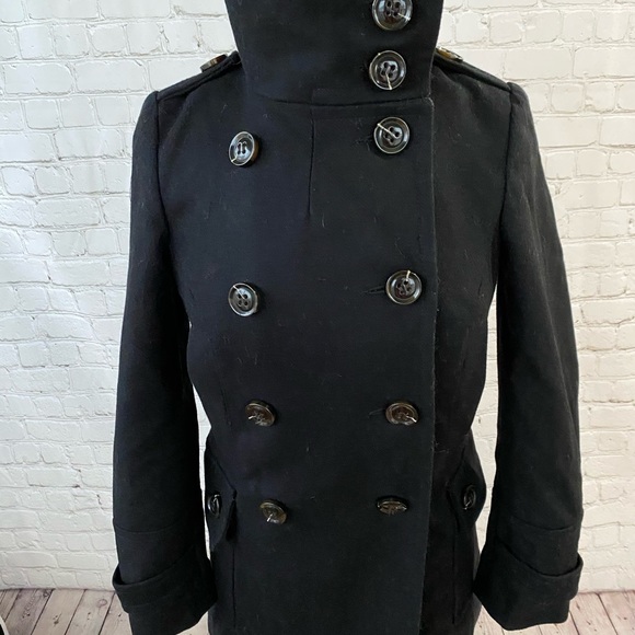 TOPSHOP Wool Blend Black Pea Coat - Picture 9 of 10